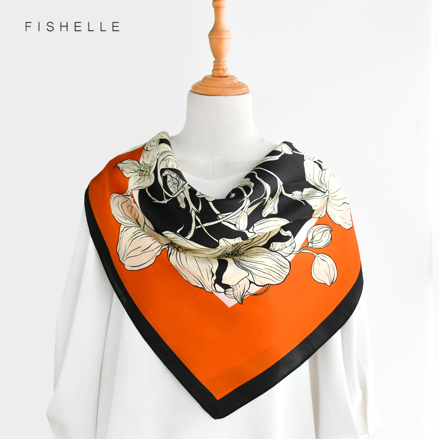 Pomarańczowa kwiatowa apaszka  – Silk Neck Scarf recenzja i cena
