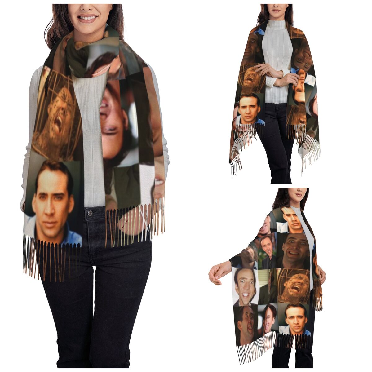 Szal z nadrukiem Nicolas Cage, – Pashmina Wrap Large recenzja i cena