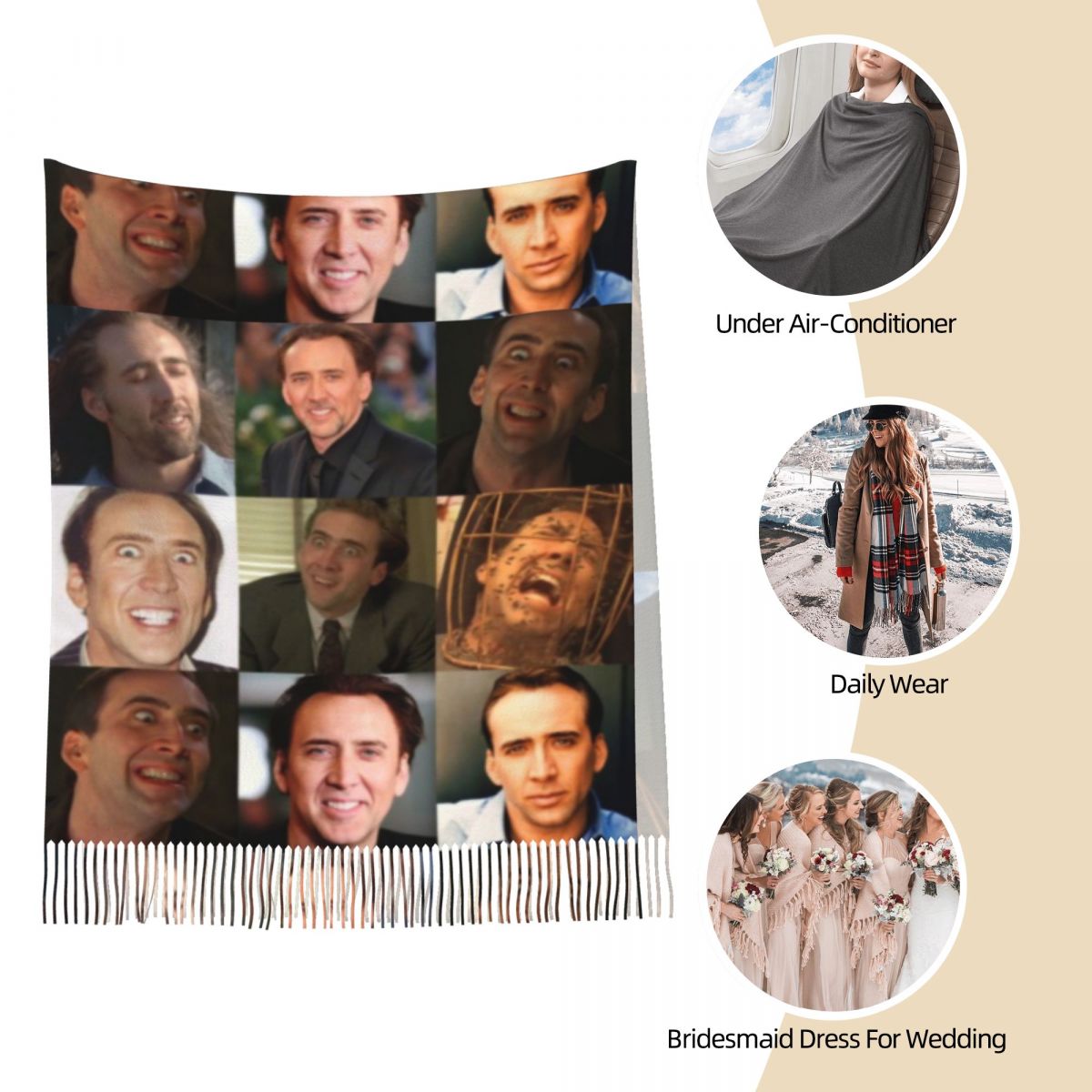 Szal z nadrukiem Nicolas Cage, – Pashmina Wrap Large recenzja i cena