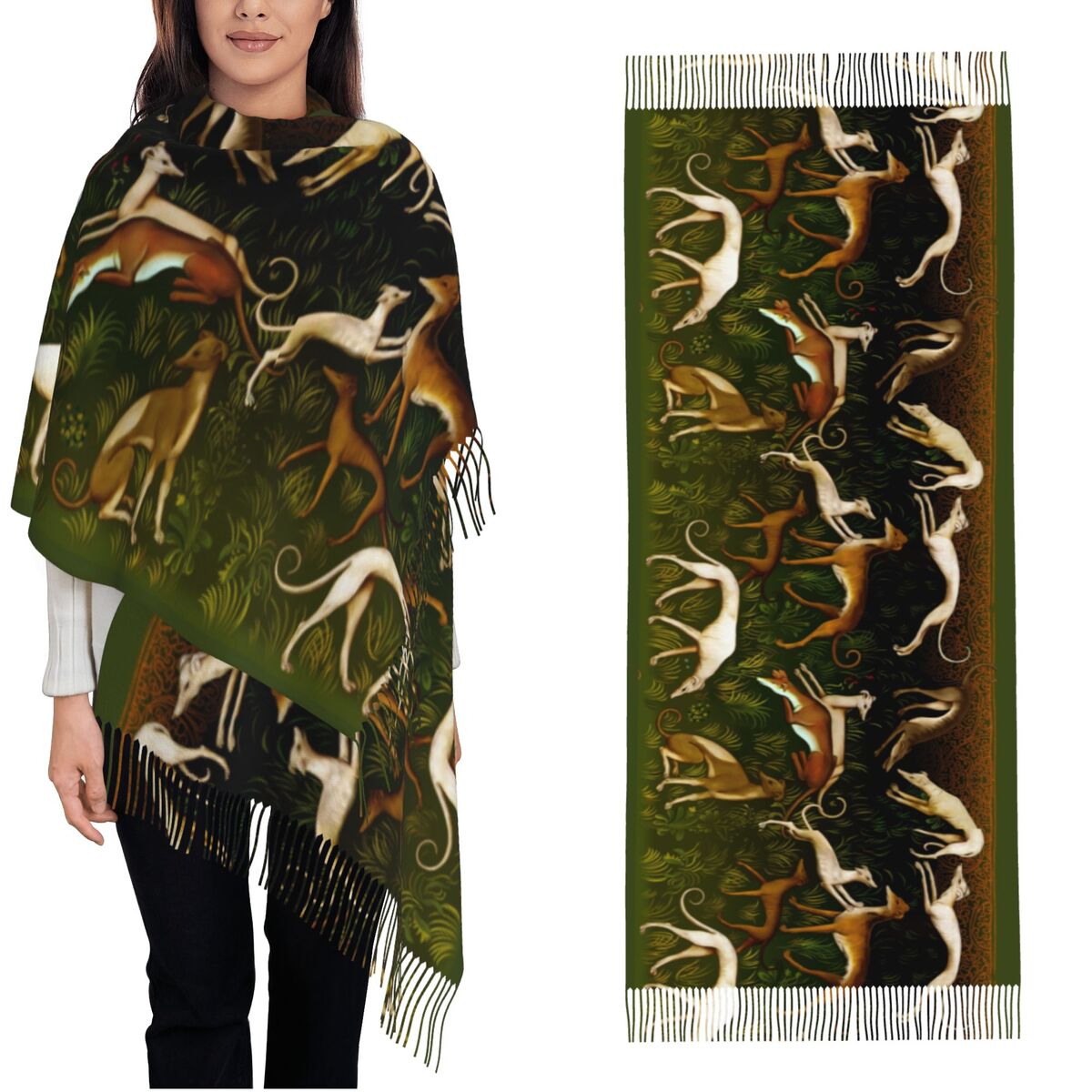 Szal damski z motywem chartów, – Pashmina Wrap Large recenzja i cena